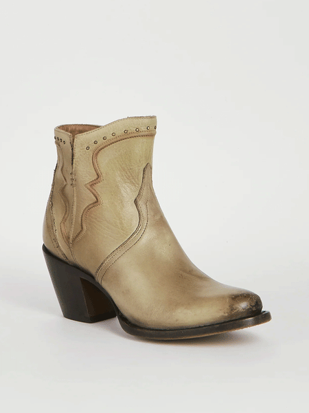 Lucchese M6011 Womens KARLA Studded Bootie Pearl Bone front and side view. If you need any assistance with this item or the purchase of this item please call us at five six one seven four eight eight eight zero one Monday through Saturday 10:00a.m EST to 8:00 p.m EST