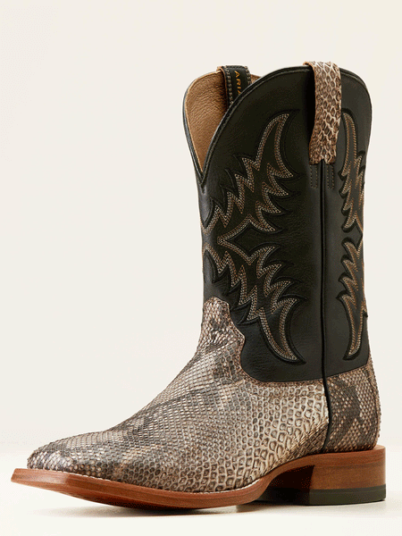 Ariat 10047081 Mens Dry Gulch Python Cowboy Boot Tan Ancient Black front and outter side view. If you need any assistance with this item or the purchase of this item please call us at five six one seven four eight eight eight zero one Monday through Saturday 10:00a.m EST to 8:00 p.m EST