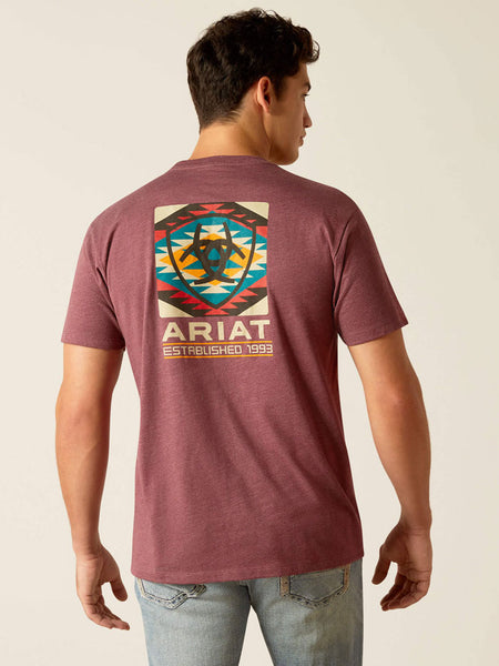 Ariat 10051752 Mens Serape Fill T-Shirt Burgundy Heather back view. If you need any assistance with this item or the purchase of this item please call us at five six one seven four eight eight eight zero one Monday through Saturday 10:00a.m EST to 8:00 p.m EST