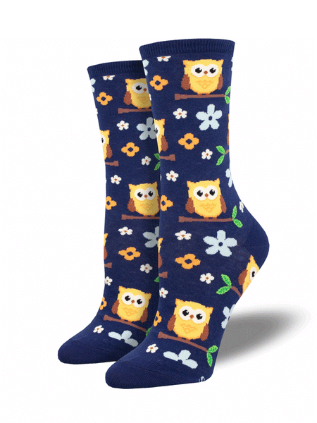 Socksmith WNC3082-NAV Womens Night Owl Socks Navy front and side view of pair. If you need any assistance with this item or the purchase of this item please call us at five six one seven four eight eight eight zero one Monday through Saturday 10:00a.m EST to 8:00 p.m EST