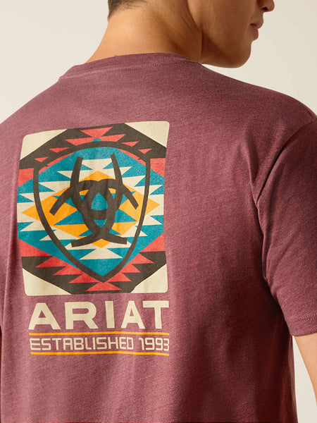 Ariat 10051752 Mens Serape Fill T-Shirt Burgundy Heather back close up. If you need any assistance with this item or the purchase of this item please call us at five six one seven four eight eight eight zero one Monday through Saturday 10:00a.m EST to 8:00 p.m EST