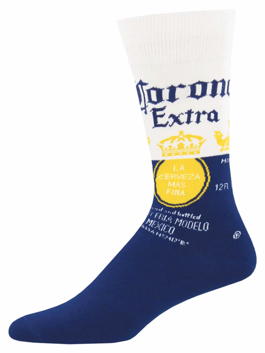 Socksmith MNC956-CRB Mens Corona Logo Socks Corona Blue side view. If you need any assistance with this item or the purchase of this item please call us at five six one seven four eight eight eight zero one Monday through Saturday 10:00a.m EST to 8:00 p.m EST