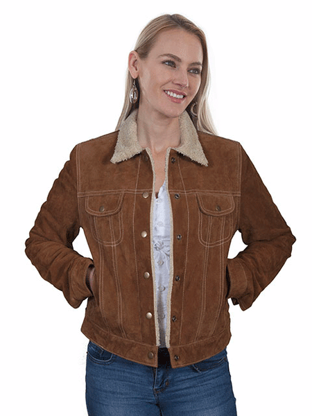 Scully L1019-81 Womens Sherpa Lined Suede Jacket Cinnamon front view. If you need any assistance with this item or the purchase of this item please call us at five six one seven four eight eight eight zero one Monday through Saturday 10:00a.m EST to 8:00 p.m EST