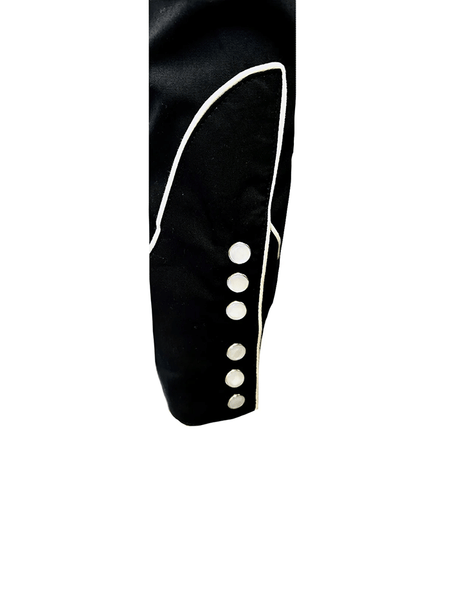 Rockmount 6728-BLK Mens Vintage Horsehead & Floral Embroidered Western Shirt Black cuff snaps close up. If you need any assistance with this item or the purchase of this item please call us at five six one seven four eight eight eight zero one Monday through Saturday 10:00a.m EST to 8:00 p.m EST