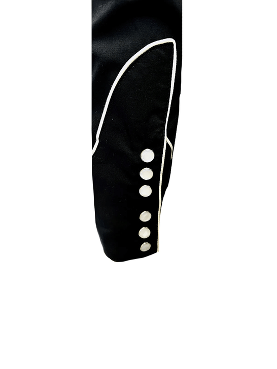 Rockmount 6728-BLK Mens Vintage Horsehead & Floral Embroidered Western Shirt Black cuff snaps close up. If you need any assistance with this item or the purchase of this item please call us at five six one seven four eight eight eight zero one Monday through Saturday 10:00a.m EST to 8:00 p.m EST