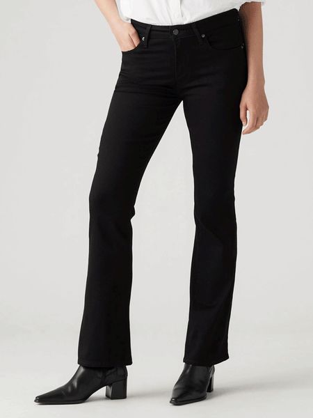 Levis 187590063 Womens 725 High Rise Bootcut Jeans Soft Black front view. If you need any assistance with this item or the purchase of this item please call us at five six one seven four eight eight eight zero one Monday through Saturday 10:00a.m EST to 8:00 p.m EST