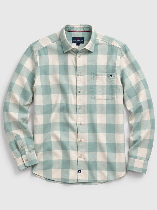 Beach and Barn HOMESTEAD-CR Woven Plaid Shirt Cream front view. If you need any assistance with this item or the purchase of this item please call us at five six one seven four eight eight eight zero one Monday through Saturday 10:00a.m EST to 8:00 p.m EST