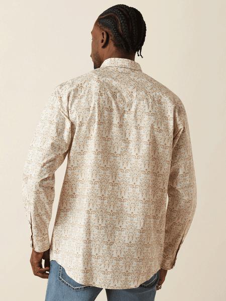 Ariat 10058758 Mens Wellington Classic Fit Long Sleeve Shirt Tan back view. If you need any assistance with this item or the purchase of this item please call us at five six one seven four eight eight eight zero one Monday through Saturday 10:00a.m EST to 8:00 p.m EST