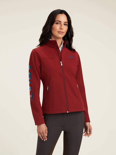 Ariat 10041280 Womens New Team Softshell Jacket Red front view. If you need any assistance with this item or the purchase of this item please call us at five six one seven four eight eight eight zero one Monday through Saturday 10:00a.m EST to 8:00 p.m EST