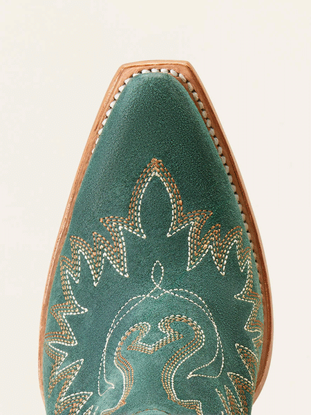 Ariat 10046866 Womens Dixon Western Boot Poseidon Suede Green toe view from above. If you need any assistance with this item or the purchase of this item please call us at five six one seven four eight eight eight zero one Monday through Saturday 10:00a.m EST to 8:00 p.m EST