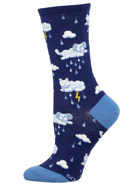 Socksmith WNC3410-NAV Womens Raining Cats and Dogs Socks Navy side view. If you need any assistance with this item or the purchase of this item please call us at five six one seven four eight eight eight zero one Monday through Saturday 10:00a.m EST to 8:00 p.m EST