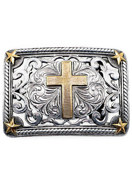 AndWest 733 Filigree Cross Buckle Antique Gold And Silver front view. If you need any assistance with this item or the purchase of this item please call us at five six one seven four eight eight eight zero one Monday through Saturday 10:00a.m EST to 8:00 p.m EST