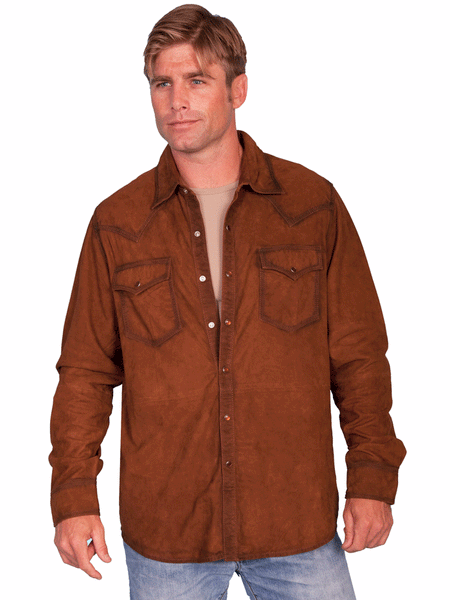 Scully 78-142 Mens Western Suede Shirt Brown front view. If you need any assistance with this item or the purchase of this item please call us at five six one seven four eight eight eight zero one Monday through Saturday 10:00a.m EST to 8:00 p.m EST