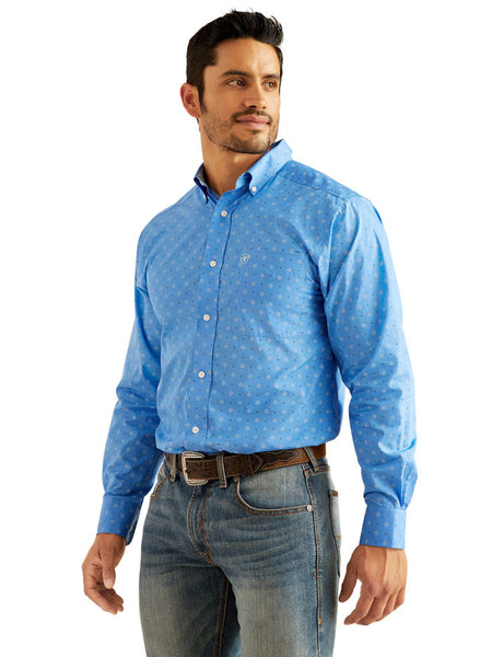 Ariat 10048364 Mens Wrinkle Free Russel Fitted Shirt Regatta front view. If you need any assistance with this item or the purchase of this item please call us at five six one seven four eight eight eight zero one Monday through Saturday 10:00a.m EST to 8:00 p.m EST