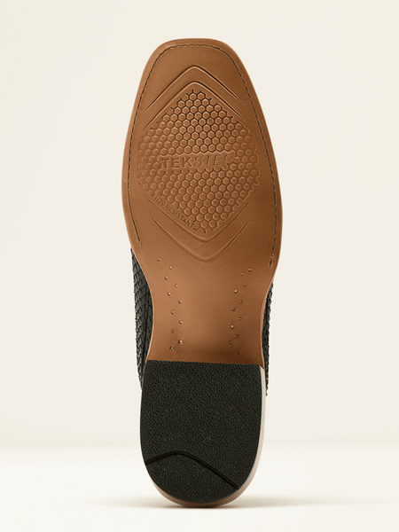 Ariat 10058164 Mens Futurity Streak Python Cowboy Boot Matte Black sole view. If you need any assistance with this item or the purchase of this item please call us at five six one seven four eight eight eight zero one Monday through Saturday 10:00a.m EST to 8:00 p.m EST