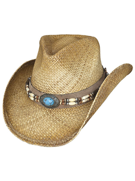 Bullhide FORBIDDEN TREASURE 2589 Western Straw Hat Natural side / front view. If you need any assistance with this item or the purchase of this item please call us at five six one seven four eight eight eight zero one Monday through Saturday 10:00a.m EST to 8:00 p.m EST
