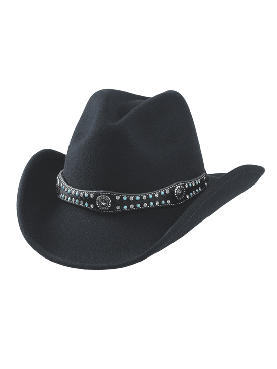 Bullhide TIMELESS 8004 Kids Premium Wool Western Hat Black side / front view. If you need any assistance with this item or the purchase of this item please call us at five six one seven four eight eight eight zero one Monday through Saturday 10:00a.m EST to 8:00 p.m EST