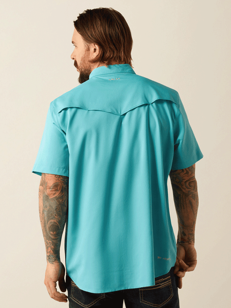 Ariat 10054480 Mens VentTEK Western Fitted Shirt Maui Blue back view. If you need any assistance with this item or the purchase of this item please call us at five six one seven four eight eight eight zero one Monday through Saturday 10:00a.m EST to 8:00 p.m EST