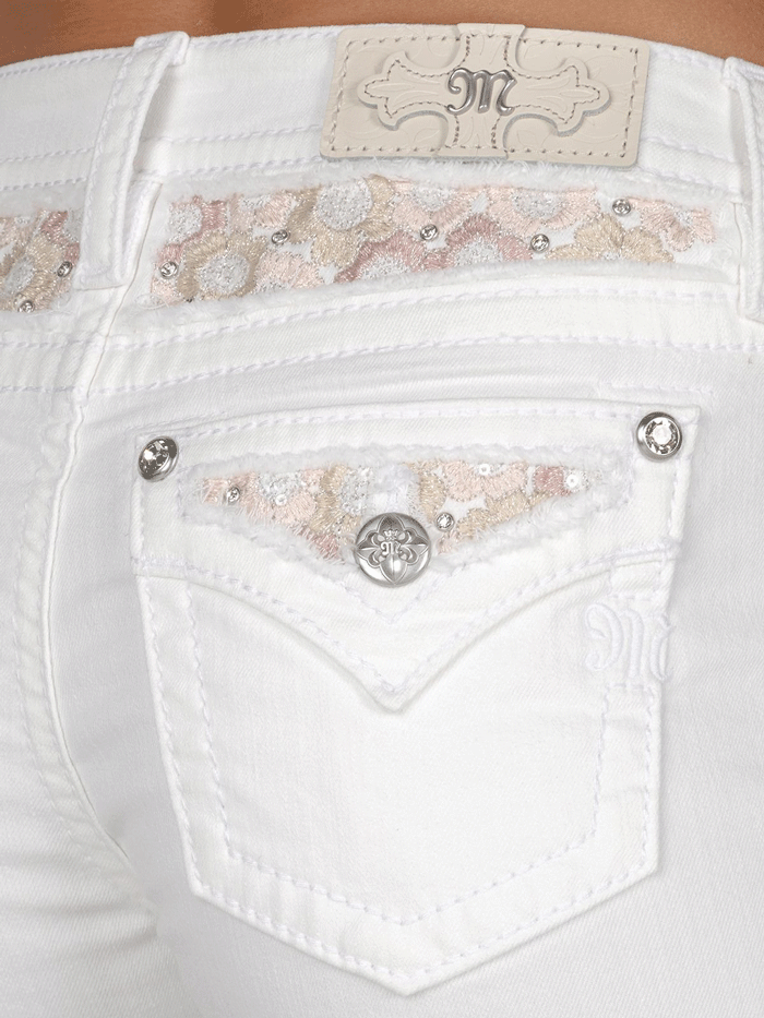 Miss Me M9309H Womens Mid-Rise Shorts White front view. If you need any assistance with this item or the purchase of this item please call us at five six one seven four eight eight eight zero one Monday through Saturday 10:00a.m EST to 8:00 p.m EST