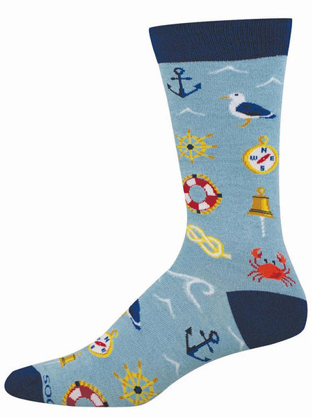Socksmith MBN3829-BHT Mens Ahoy Matey Socks Blue Heather side view. If you need any assistance with this item or the purchase of this item please call us at five six one seven four eight eight eight zero one Monday through Saturday 10:00a.m EST to 8:00 p.m EST