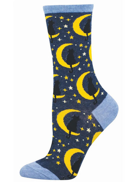 Socksmith WNC3802-HNV Womens Lunar Cat Socks Navy Heather side view. If you need any assistance with this item or the purchase of this item please call us at five six one seven four eight eight eight zero one Monday through Saturday 10:00a.m EST to 8:00 p.m EST