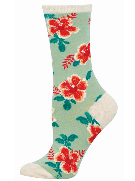 Socksmith WNC3807-MNT Womens Hibiscus Bloom Socks Mint side view. If you need any assistance with this item or the purchase of this item please call us at five six one seven four eight eight eight zero one Monday through Saturday 10:00a.m EST to 8:00 p.m EST