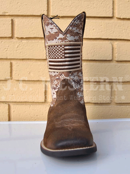 Ariat 10019959 Mens Sport Patriot Western Boot Antique Mocha Suede Camo front view. If you need any assistance with this item or the purchase of this item please call us at five six one seven four eight eight eight zero one Monday through Saturday 10:00a.m EST to 8:00 p.m EST