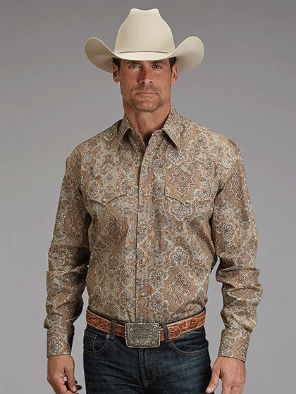 Stetson 11-001-0425-2054 Mens Desert Paisley Western Shirt Brown front view. If you need any assistance with this item or the purchase of this item please call us at five six one seven four eight eight eight zero one Monday through Saturday 10:00a.m EST to 8:00 p.m EST