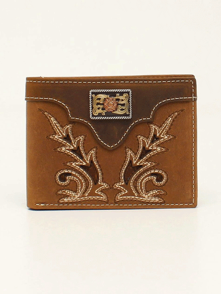 Nocona N5491144 Mens Bifold Boot Stitch 3 Tone Concho Wallet Medium Brown front view. If you need any assistance with this item or the purchase of this item please call us at five six one seven four eight eight eight zero one Monday through Saturday 10:00a.m EST to 8:00 p.m EST