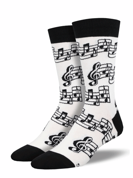 Socksmith MNC3028-WHI Mens Tuning Out Socks White front and side view of pair. If you need any assistance with this item or the purchase of this item please call us at five six one seven four eight eight eight zero one Monday through Saturday 10:00a.m EST to 8:00 p.m EST
