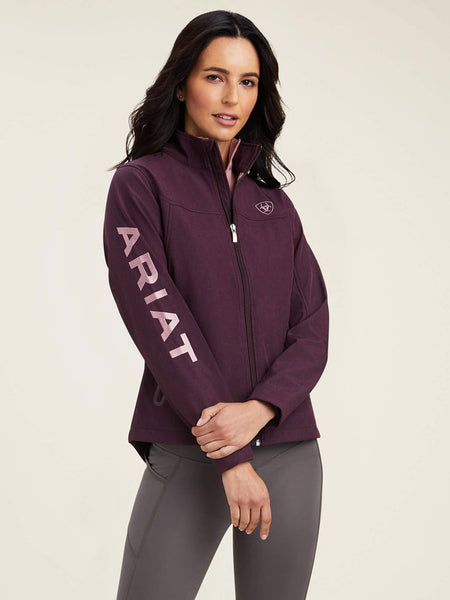 Ariat 10041279 Womens New Team Softshell Jacket Mulberry Heather front and sleeve view. If you need any assistance with this item or the purchase of this item please call us at five six one seven four eight eight eight zero one Monday through Saturday 10:00a.m EST to 8:00 p.m EST