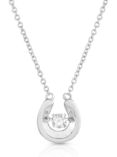 Montana Silversmiths NC5463 Womens Lucky Dancing Crystal Horseshoe Necklace Silver back view. If you need any assistance with this item or the purchase of this item please call us at five six one seven four eight eight eight zero one Monday through Saturday 10:00a.m EST to 8:00 p.m EST