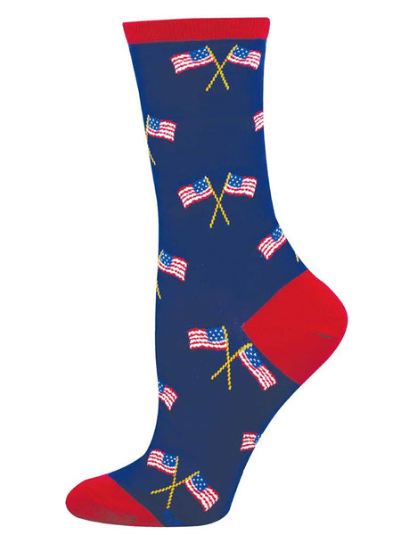 Socksmith WNC3865-NAV Womens Patriotic Flags Socks Navy side view. If you need any assistance with this item or the purchase of this item please call us at five six one seven four eight eight eight zero one Monday through Saturday 10:00a.m EST to 8:00 p.m EST