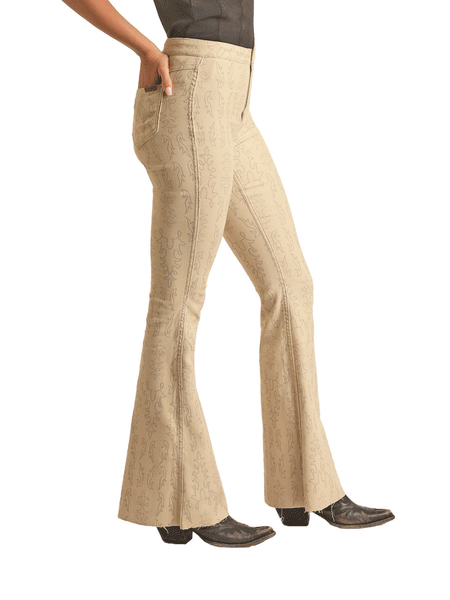 Rock & Roll Denim BW6PD03531 Womens Reversible Button Flare Pant Boot Stitch Natural side view. If you need any assistance with this item or the purchase of this item please call us at five six one seven four eight eight eight zero one Monday through Saturday 10:00a.m EST to 8:00 p.m EST