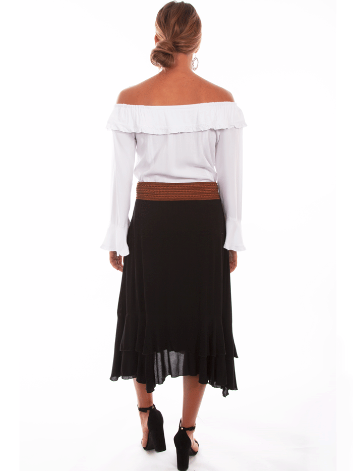 Scully HC439-BLK Womens Skirt With Crochet Band Black front view. If you need any assistance with this item or the purchase of this item please call us at five six one seven four eight eight eight zero one Monday through Saturday 10:00a.m EST to 8:00 p.m EST