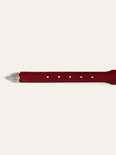 Stetson 9409790 Womens Croco Print Tapered Belt Red tip view. If you need any assistance with this item or the purchase of this item please call us at five six one seven four eight eight eight zero one Monday through Saturday 10:00a.m EST to 8:00 p.m EST