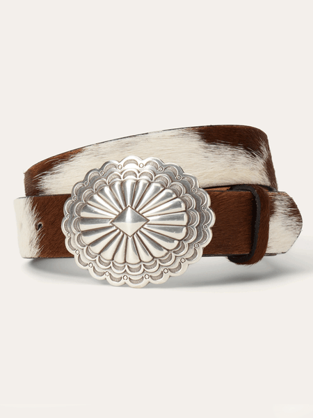Stetson 9411790 Womens Hair-On-Hide Southwestern Buckle Belt Brown front view. If you need any assistance with this item or the purchase of this item please call us at five six one seven four eight eight eight zero one Monday through Saturday 10:00a.m EST to 8:00 p.m EST