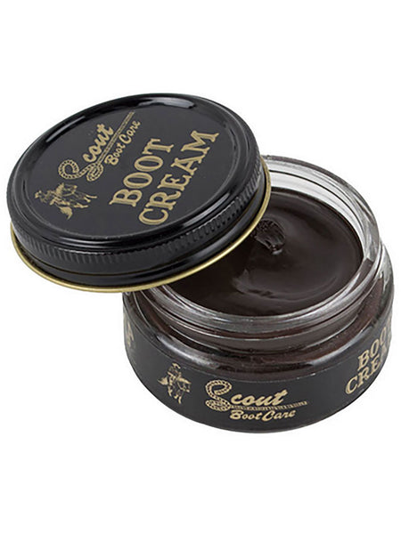 Scout 0350147 Revitalizing Boot Cream 1.55 oz Chocolate front view. If you need any assistance with this item or the purchase of this item please call us at five six one seven four eight eight eight zero one Monday through Saturday 10:00a.m EST to 8:00 p.m EST