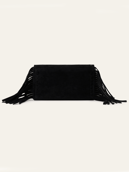 Stetson 9513000-001 Womens Spiral Suede Fringed Clutch Black back view. If you need any assistance with this item or the purchase of this item please call us at five six one seven four eight eight eight zero one Monday through Saturday 10:00a.m EST to 8:00 p.m EST