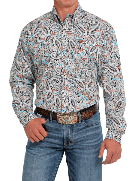 Cinch MTW1105618 Mens Long Sleeve Button Down Western Shirt Paisley Multicolor full front view. If you need any assistance with this item or the purchase of this item please call us at five six one seven four eight eight eight zero one Monday through Saturday 10:00a.m EST to 8:00 p.m EST