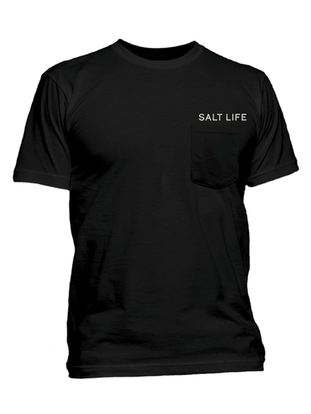 Salt Life SLM11190-BLK Mens Resurface Short Sleeve Pocket Tee Black front view. If you need any assistance with this item or the purchase of this item please call us at five six one seven four eight eight eight zero one Monday through Saturday 10:00a.m EST to 8:00 p.m EST