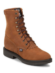 Justin 760 Mens CONDUCTOR 8" Lace Up Work Boot Hazel Brown outer side view. If you need any assistance with this item or the purchase of this item please call us at five six one seven four eight eight eight zero one Monday through Saturday 10:00a.m EST to 8:00 p.m EST