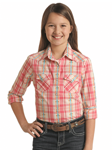 Panhandle LGN2S02938 Kids Long Sleeve Snap Shirt Coral front view. If you need any assistance with this item or the purchase of this item please call us at five six one seven four eight eight eight zero one Monday through Saturday 10:00a.m EST to 8:00 p.m EST