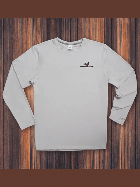 Beach & Barn CAMO SURFING ROOSTER Mens Long Sleeve Sunshelter Shirt Aluminum Silver front view. If you need any assistance with this item or the purchase of this item please call us at five six one seven four eight eight eight zero one Monday through Saturday 10:00a.m EST to 8:00 p.m EST