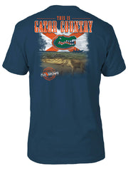 FloGrown UF-120 Florida Gators Swimming Gator Tee Cool Blue back view. If you need any assistance with this item or the purchase of this item please call us at five six one seven four eight eight eight zero one Monday through Saturday 10:00a.m EST to 8:00 p.m EST