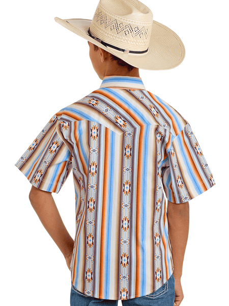 Rock & Roll Denim BBN3S06498 Kids Short Sleeve Stripe Aztec Print Shirt Orange back view. If you need any assistance with this item or the purchase of this item please call us at five six one seven four eight eight eight zero one Monday through Saturday 10:00a.m EST to 8:00 p.m EST