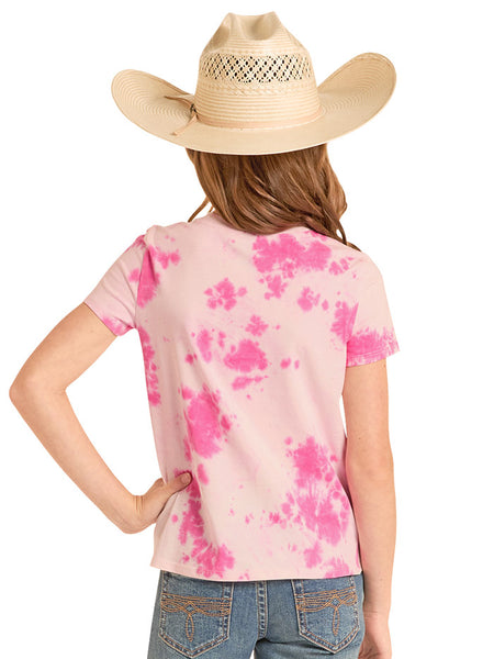 Rock & Roll Denim BG21T09152 Girls Tie Die Graphic Tee Fuchsia back view. If you need any assistance with this item or the purchase of this item please call us at five six one seven four eight eight eight zero one Monday through Saturday 10:00a.m EST to 8:00 p.m EST