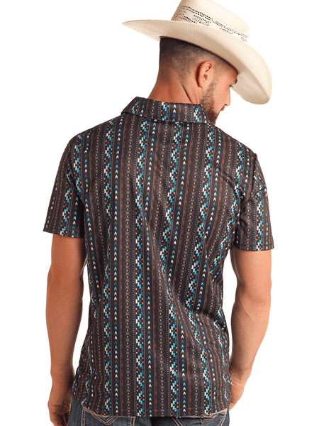 Rock & Roll Denim BM51T06006 Mens Aztec Printed Polo Shirt Dark Brown back view. If you need any assistance with this item or the purchase of this item please call us at five six one seven four eight eight eight zero one Monday through Saturday 10:00a.m EST to 8:00 p.m EST