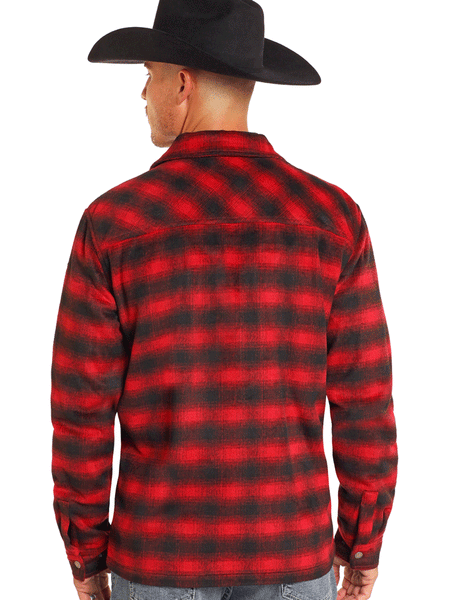 Rock & Roll Denim BM92C04325 Mens Full Zip Plaid Shirt Jacket Red back view. If you need any assistance with this item or the purchase of this item please call us at five six one seven four eight eight eight zero one Monday through Saturday 10:00a.m EST to 8:00 p.m EST