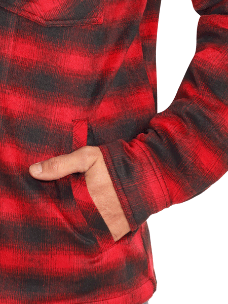 Rock & Roll Denim BM92C04325 Mens Full Zip Plaid Shirt Jacket Red pocket view. If you need any assistance with this item or the purchase of this item please call us at five six one seven four eight eight eight zero one Monday through Saturday 10:00a.m EST to 8:00 p.m EST